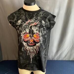 Buffalo Outdoors Sleeveless Medium Black Skull AOP Shirt Y2k Style